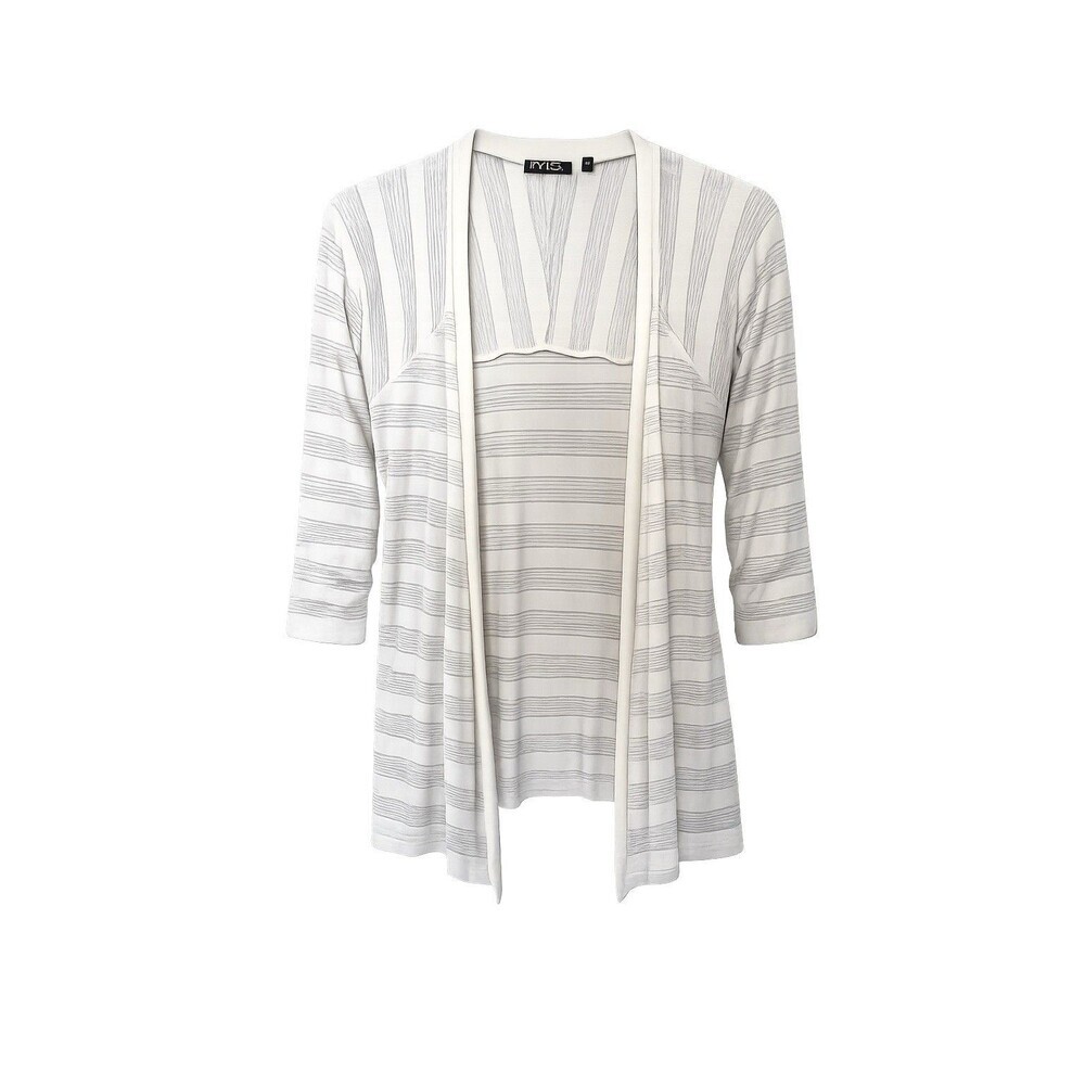 FYLO Women’s Open Front Metallic Stripe Cardigan Sweater Ivory Silver Size S